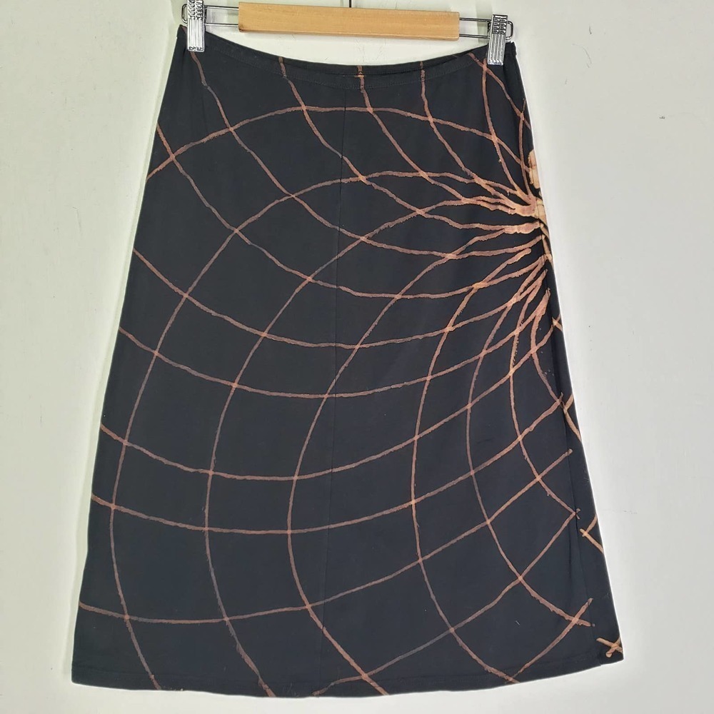 Avatar Imports A-Line Knit Skirt M Black Bleach Dyed Boho Hippie - Picture 2 of 7